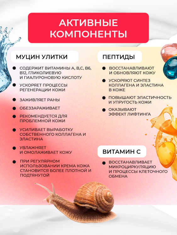 Антивозрастной крем для лица с пептидом и муцином черной улитки 3D Insta Lazer 250 мл в Челябинске